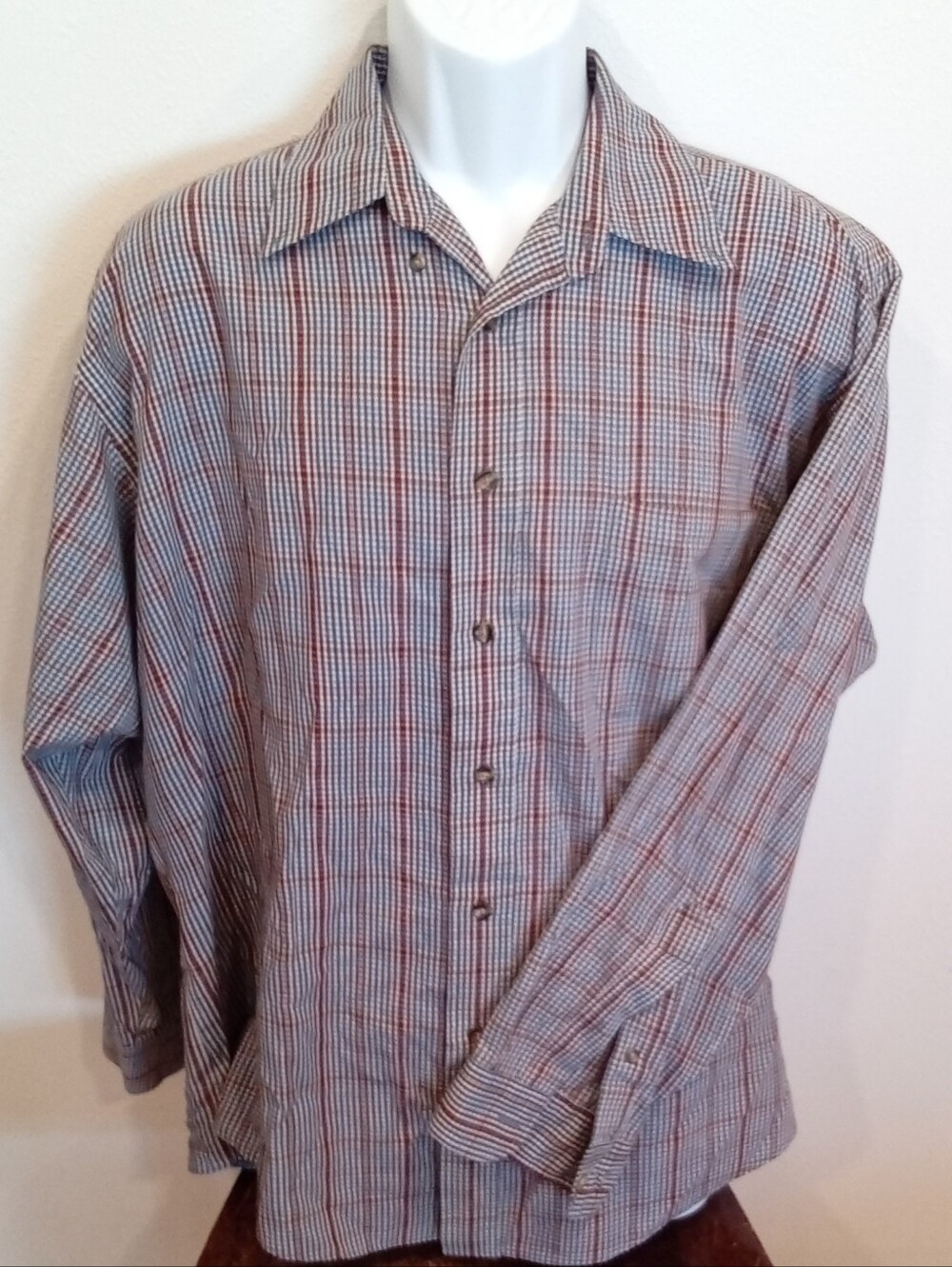 Andhurst XL Red Blue Plaid Button Up Long Sleeve Mens